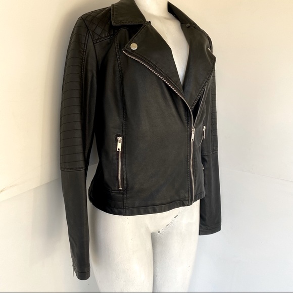 C&C California Vegan Leather Moto Jacket Black L - Picture 3 of 6